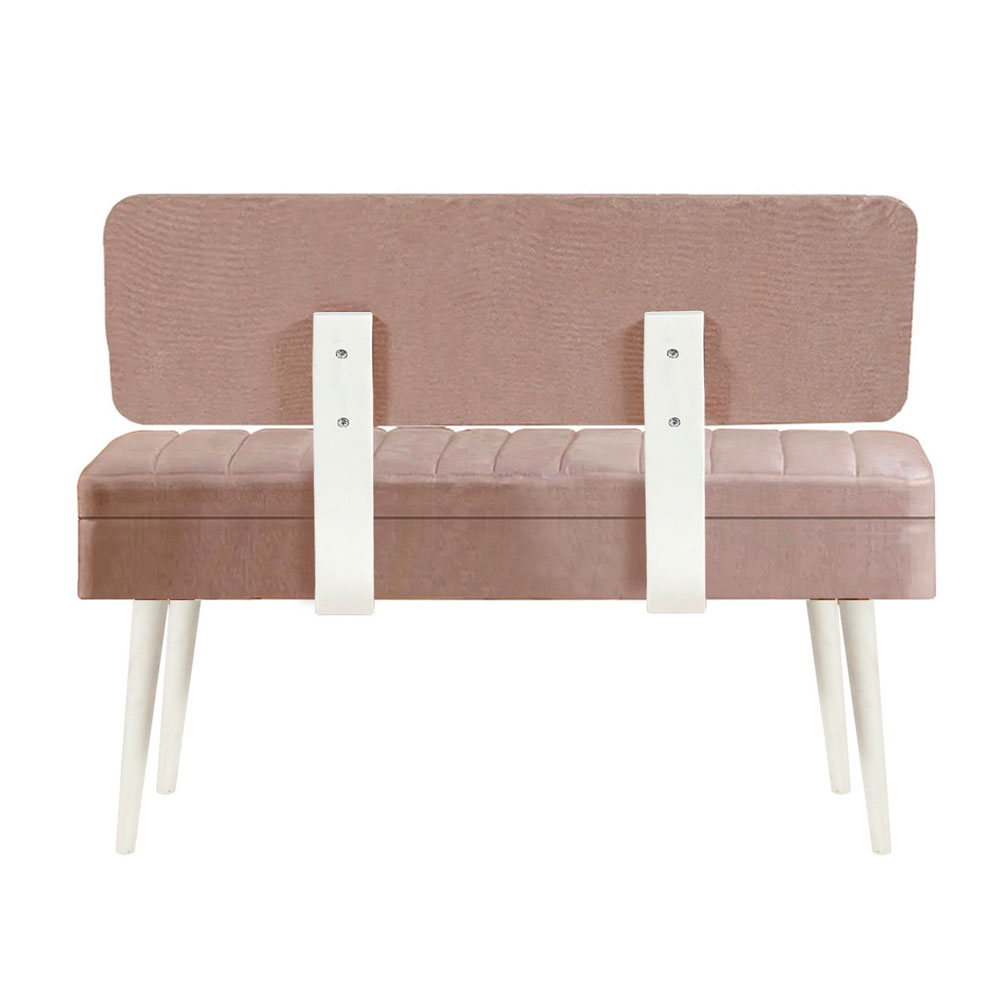 Vina Fabric Storage Dining Bench with White Wooden Frame in Stone