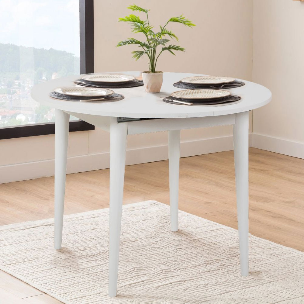 Vina Round Wooden Extending Dining Table in White