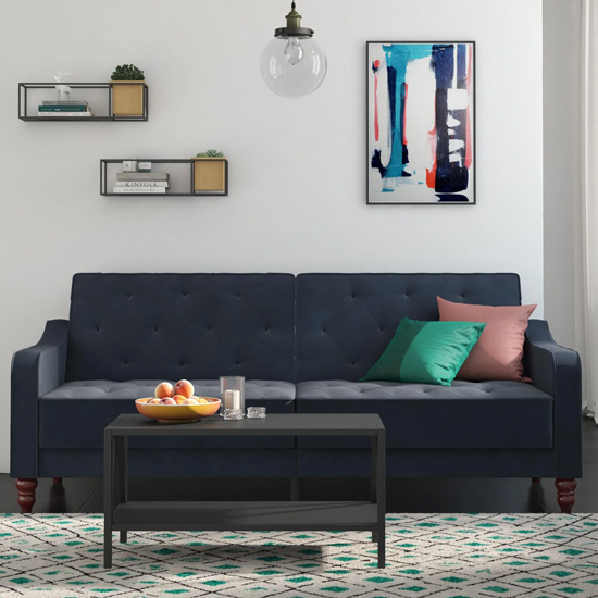 Vincenzo Velvet Sofa Bed With Wooden Legs In Blue