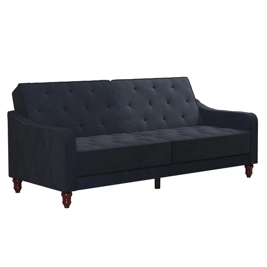 Vincenzo Velvet Sofa Bed With Wooden Legs In Blue