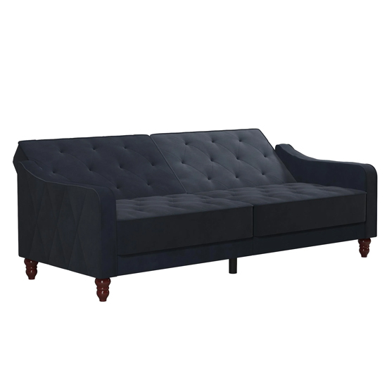 Vincenzo Velvet Sofa Bed With Wooden Legs In Blue