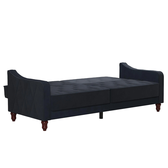 Vincenzo Velvet Sofa Bed With Wooden Legs In Blue