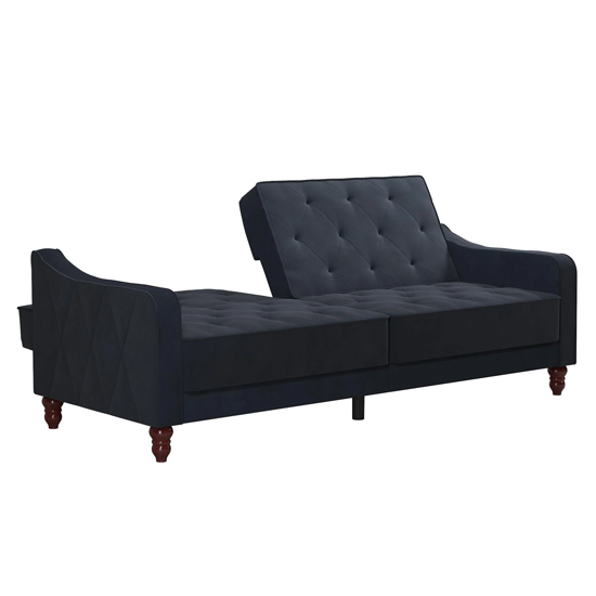 Vincenzo Velvet Sofa Bed With Wooden Legs In Blue