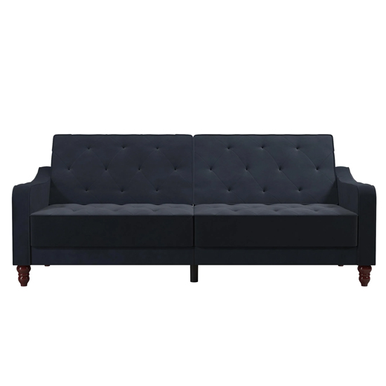 Vincenzo Velvet Sofa Bed With Wooden Legs In Blue