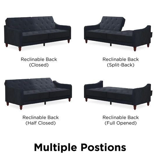 Vincenzo Velvet Sofa Bed With Wooden Legs In Blue