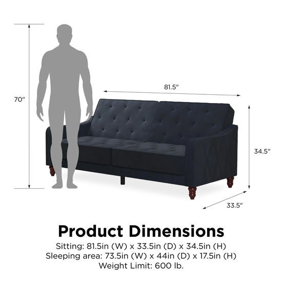 Vincenzo Velvet Sofa Bed With Wooden Legs In Blue