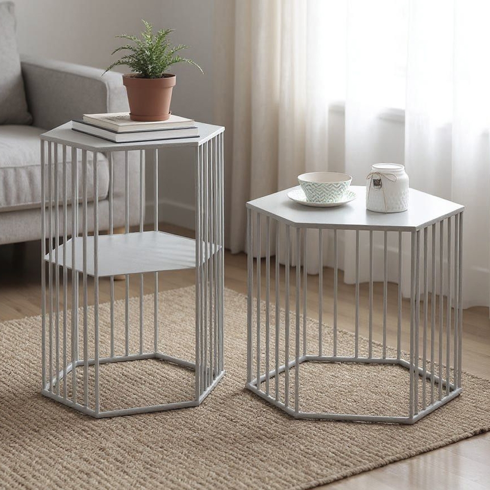 Vineland Metal Hexagonal Nest Of 2 Tables In Grey