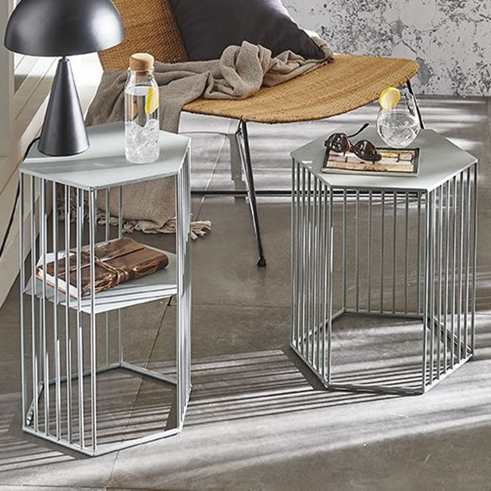 Vineland Metal Hexagonal Nest Of 2 Tables In Grey