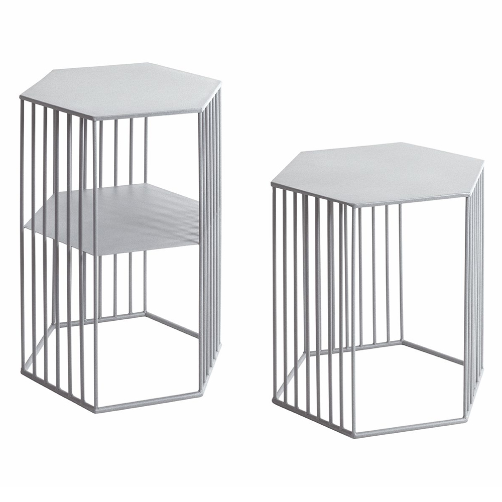 Vineland Metal Hexagonal Nest Of 2 Tables In Grey
