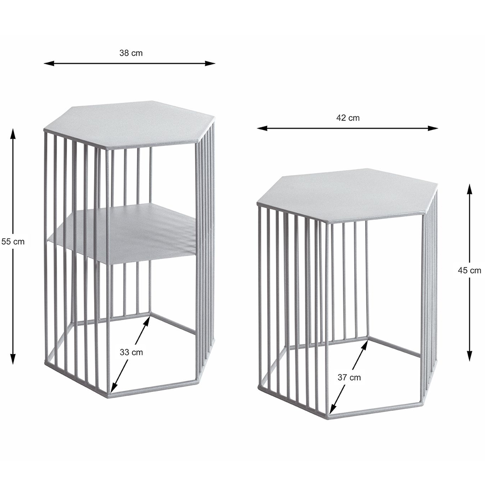 Vineland Metal Hexagonal Nest Of 2 Tables In Grey