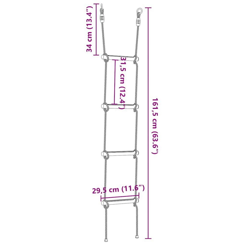 Vineland Rattan Kids Rope Ladder With 4 Rungs In Multicolour