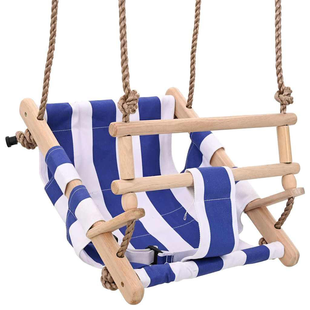 Vineland Wooden Baby Swing With Safety Belt In Blue And Natural