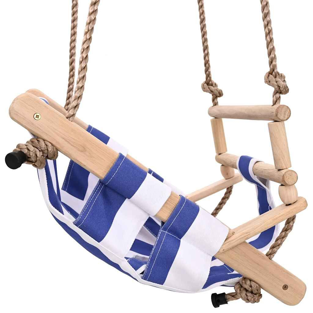 Vineland Wooden Baby Swing With Safety Belt In Blue And Natural