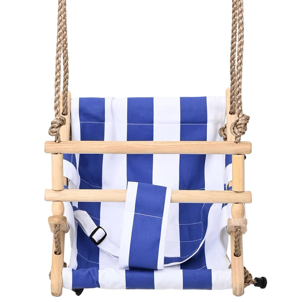 Vineland Wooden Baby Swing With Safety Belt In Blue And Natural