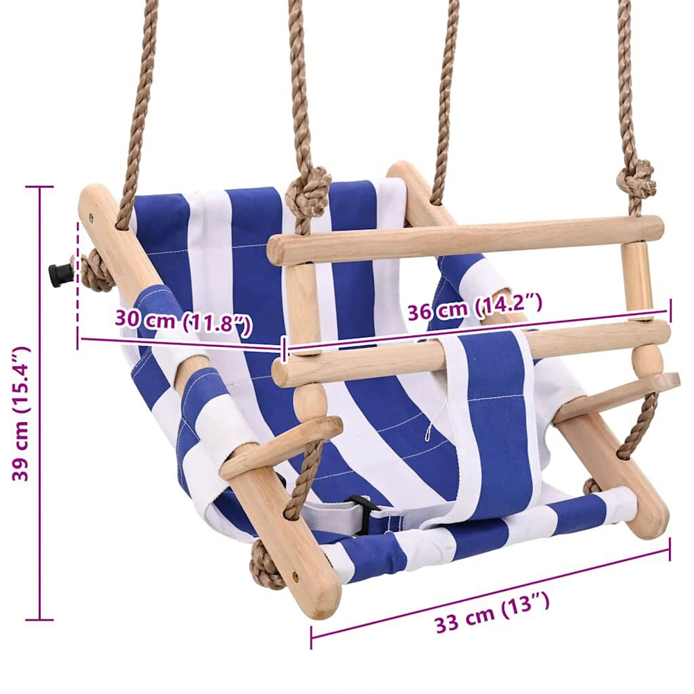 Vineland Wooden Baby Swing With Safety Belt In Blue And Natural
