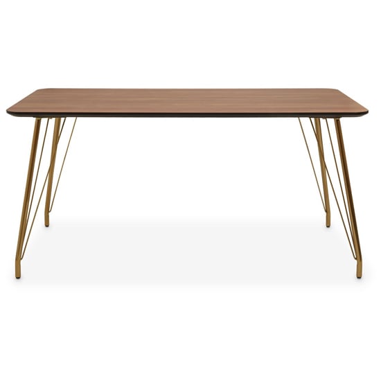 Photo of Vinita wooden dining table with gold metal legs in natural