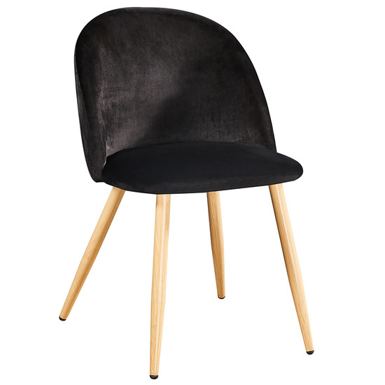 Vinos Black Velvet Dining Chairs With Oak Metal Legs In Pair