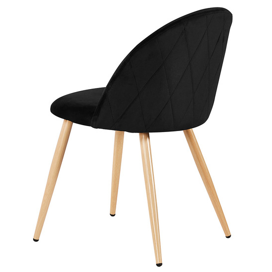 Vinos Black Velvet Dining Chairs With Oak Metal Legs In Pair