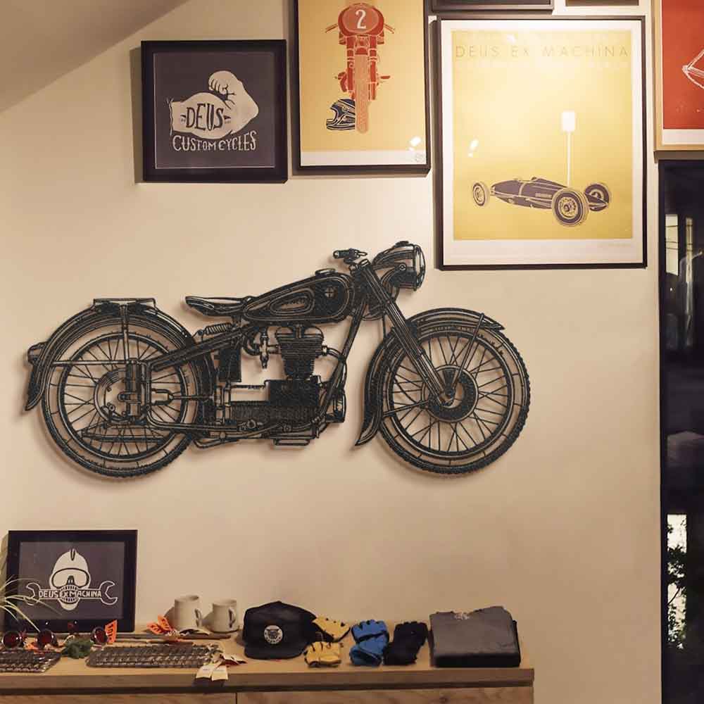 Vintage Meal Motorcycle Wall Art in Black