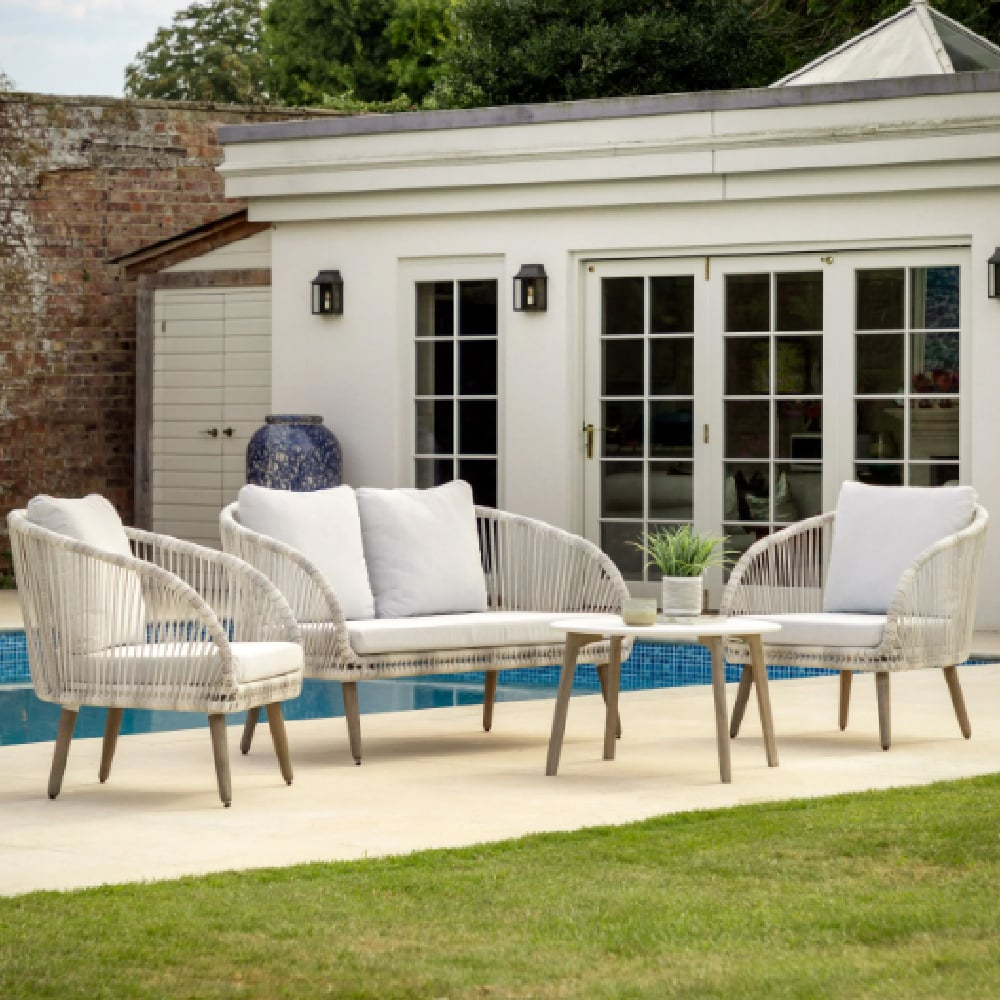 Viola Outdoor Rattan Lounge Set With Coffee Table In Natural Viola Outdoor Rattan Lounge Set With Coffee Table In Natural