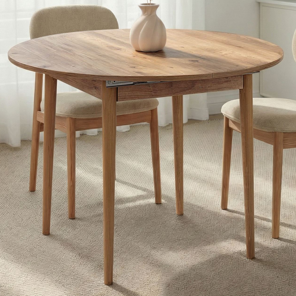 Vionael Oval Wooden Extending Dining Table in Atlantic Pine