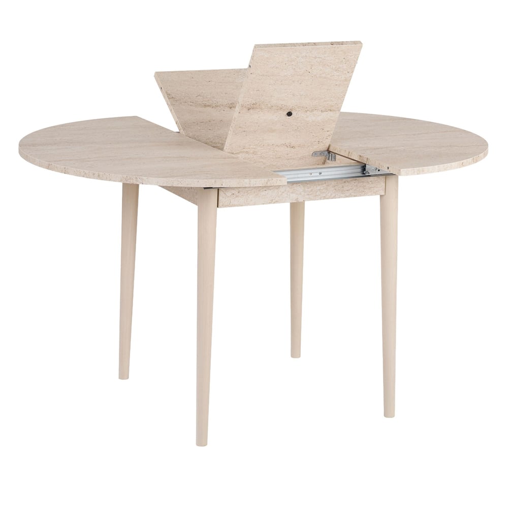 Vionael Oval Wooden Extending Dining Table in Travertine Marble Effect Oak