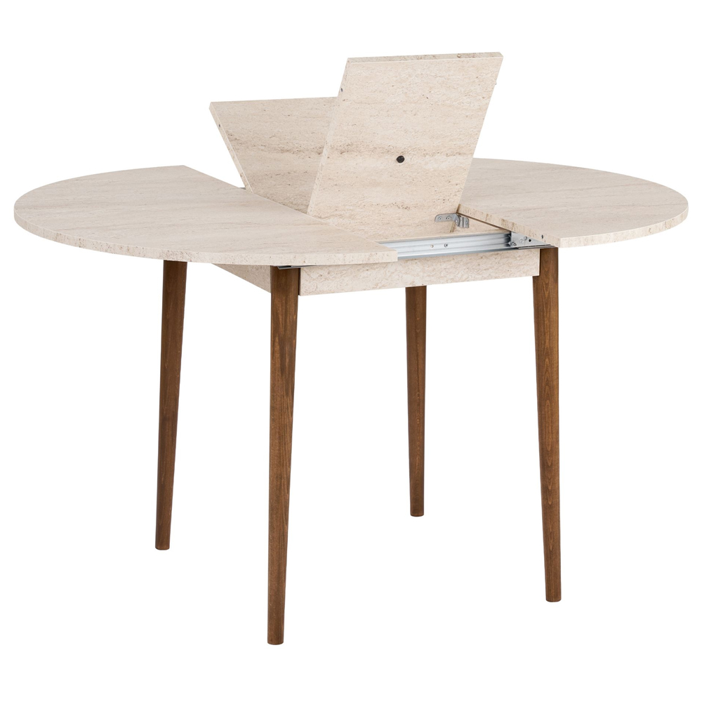 Vionael Oval Wooden Extending Dining Table in Travertine Marble Effect Walnut