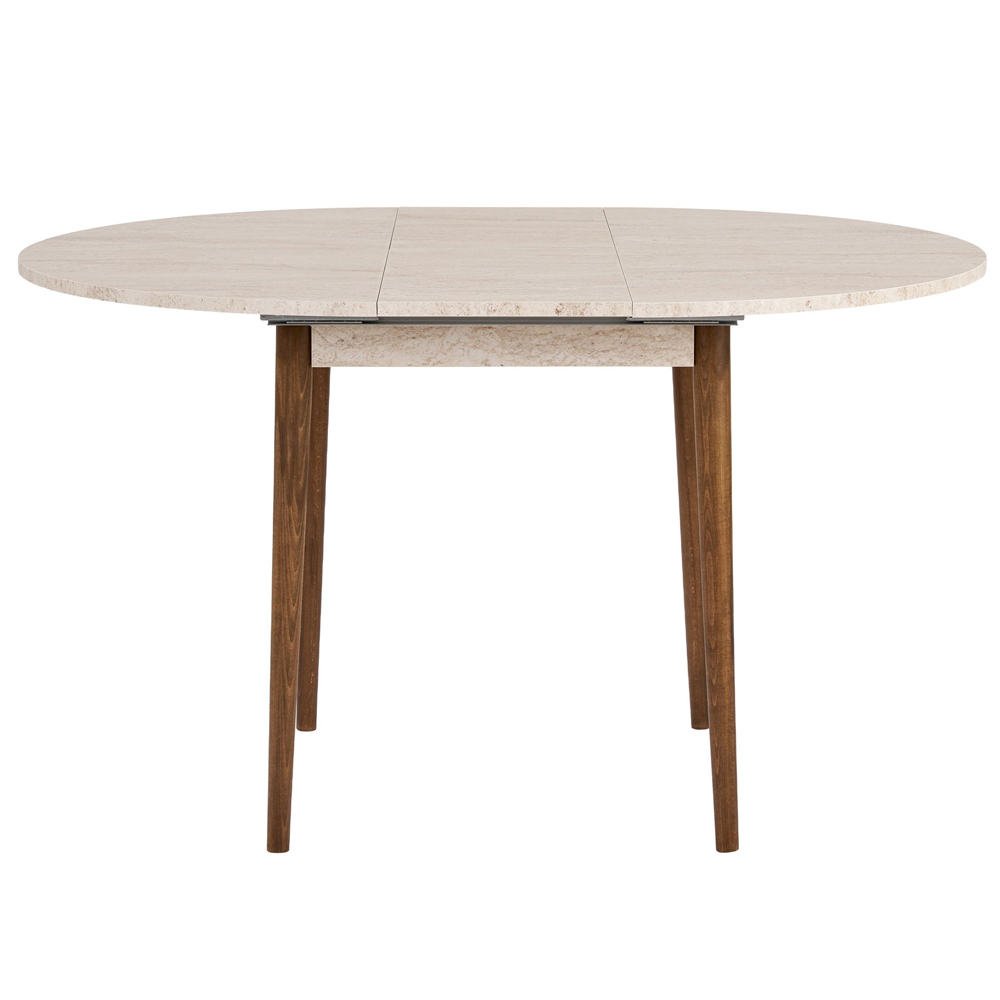 Vionael Oval Wooden Extending Dining Table in Travertine Marble Effect Walnut
