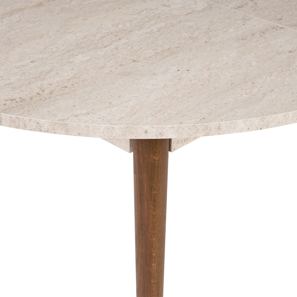 Vionael Oval Wooden Extending Dining Table in Travertine Marble Effect Walnut