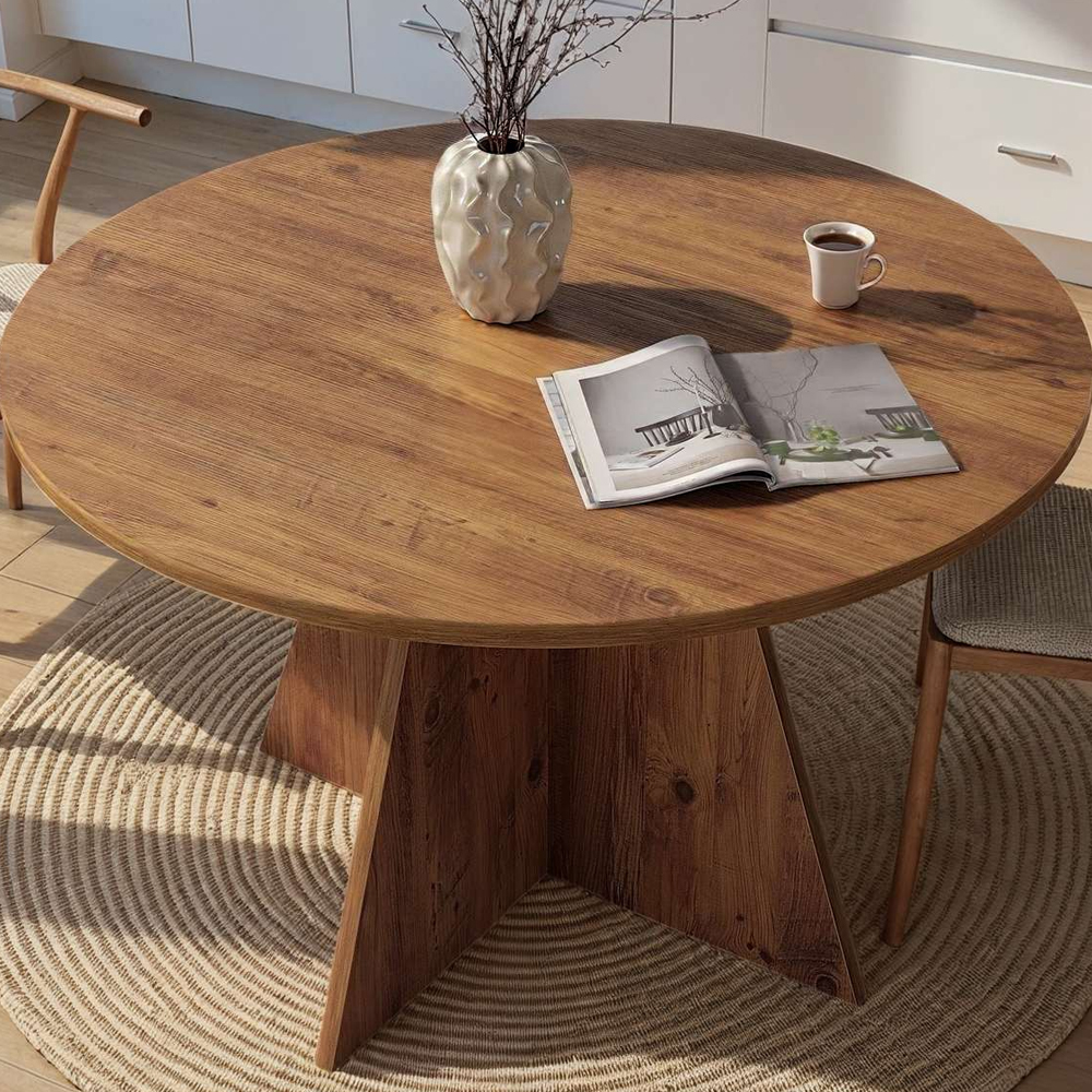 Viora Round Wooden Dining Table in Atlantic Pine