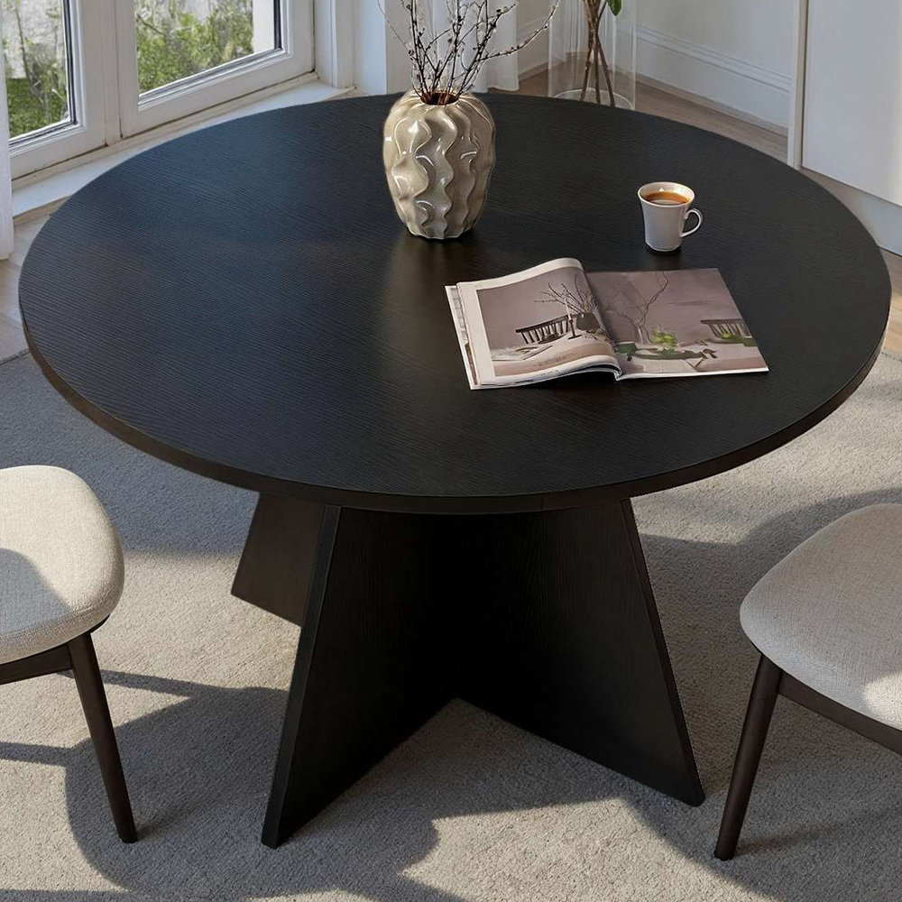 Viora Round Wooden Dining Table in Black