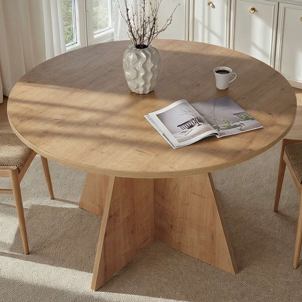 Viora Round Wooden Dining Table in Sapphire Oak