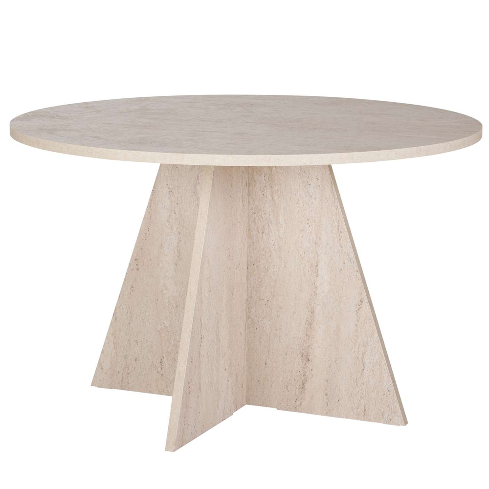 Viora Round Wooden Dining Table in Travertine Marble Effect