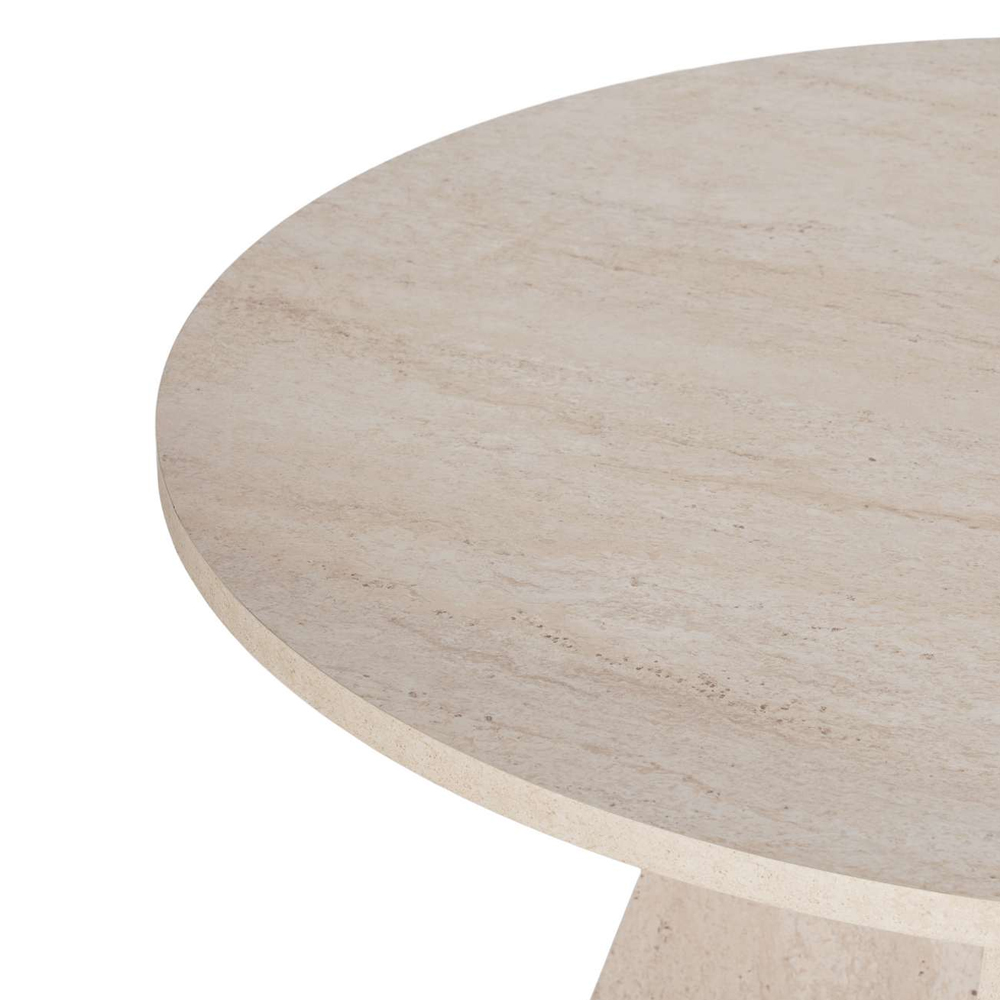 Viora Round Wooden Dining Table in Travertine Marble Effect