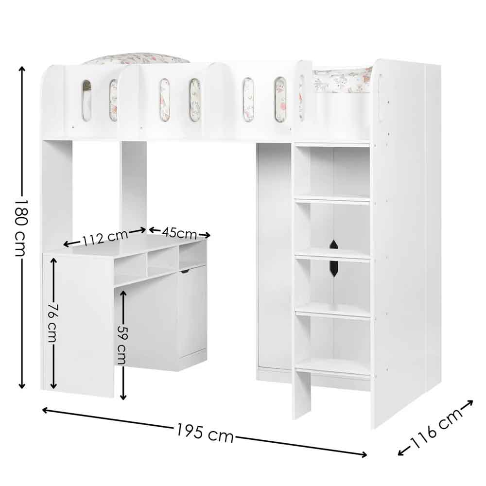 Virelli Wooden High Sleeper Bunk Bed in White