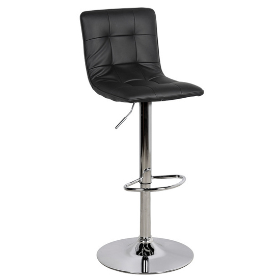 Product photograph of Virgo Faux Leather Bar Stool With Chrome Base In Black from Furniture in Fashion