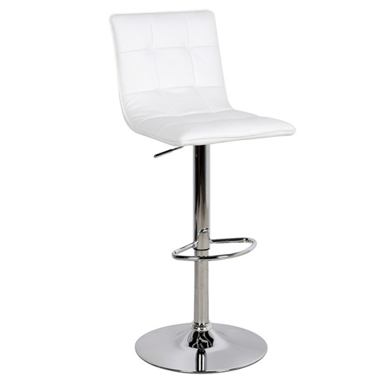 Product photograph of Virgo Faux Leather Bar Stool With Chrome Base In White from Furniture in Fashion