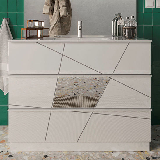 Read more about Viro high gloss 100cm floor vanity unit with 3 drawers in white