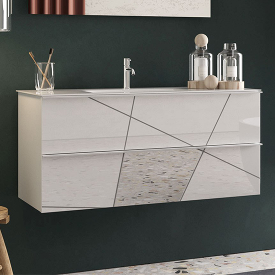Read more about Viro high gloss 100cm wall vanity unit with 2 drawers in white