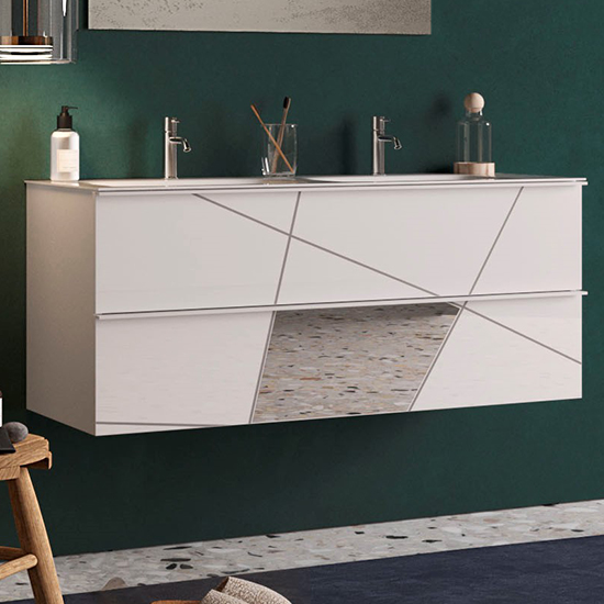 Read more about Viro high gloss 120cm wall vanity unit with 2 drawers in white