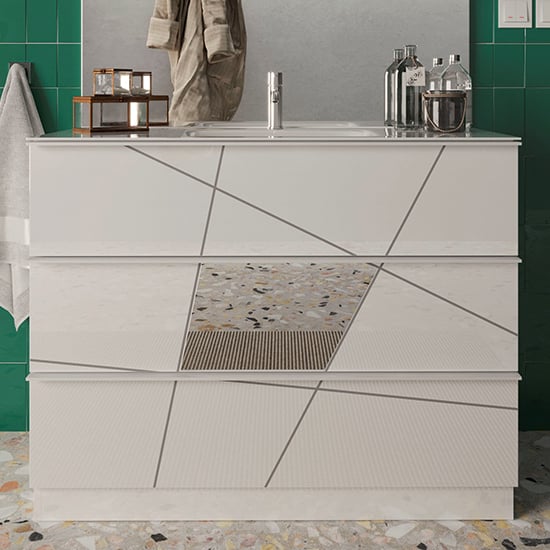 Read more about Viro high gloss 80cm floor vanity unit with 3 drawers in white