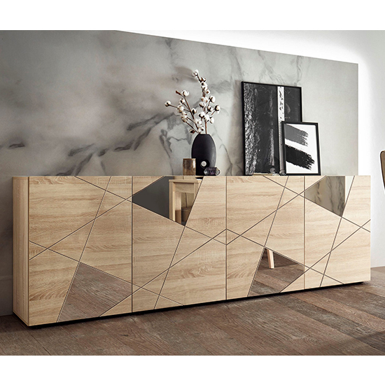 Product photograph of Viro Wooden 4 Doors Sideboard In Sonoma Oak from Furniture in Fashion