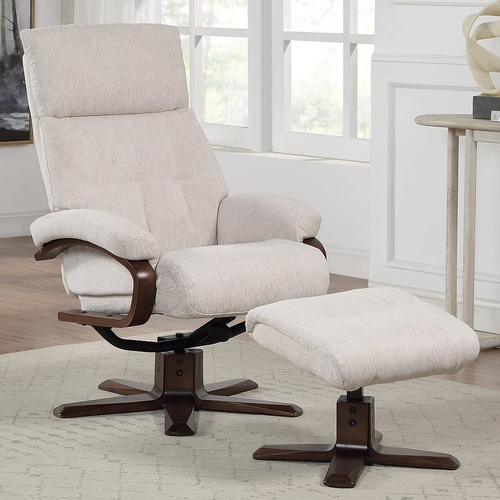 Viroqua Fabric Recliner Chair With Stool In Beige