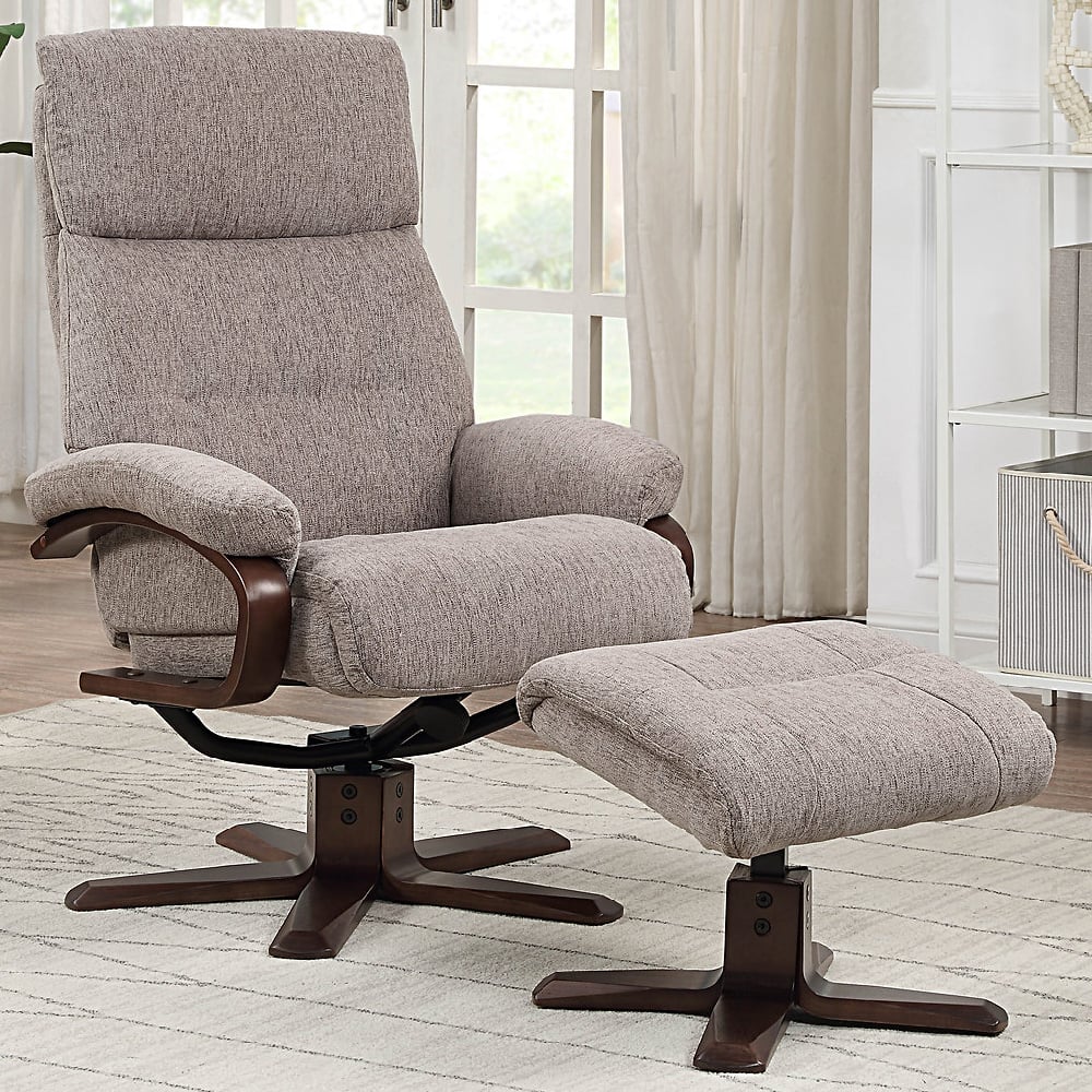 Viroqua Fabric Recliner Chair With Stool In Taupe