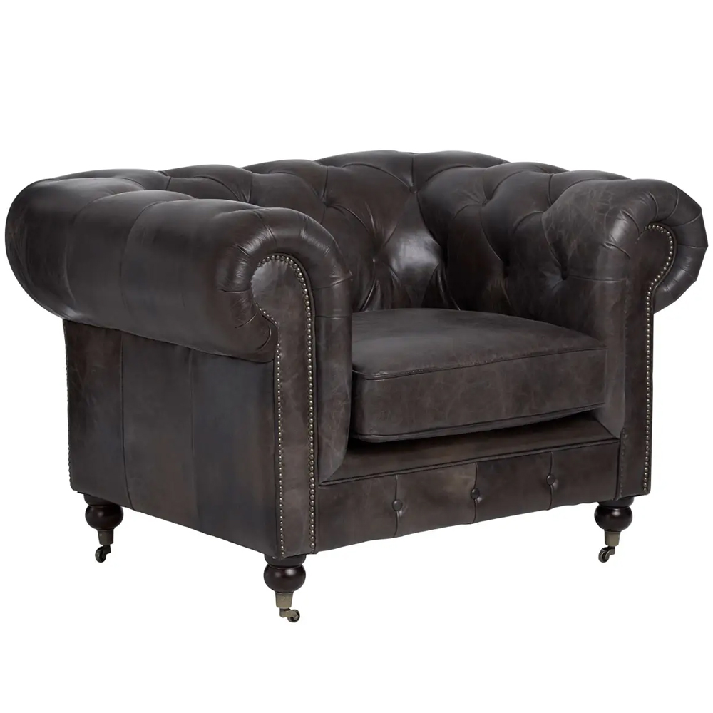 Viroqua Genuine Leather 1 Seater Sofa In Dark Grey