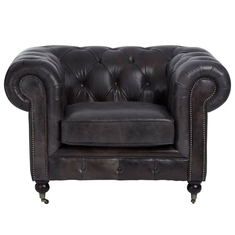 Viroqua Genuine Leather 1 Seater Sofa In Dark Grey
