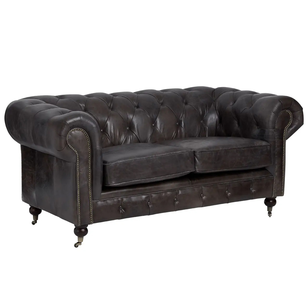 Viroqua Genuine Leather 2 Seater Sofa In Dark Grey