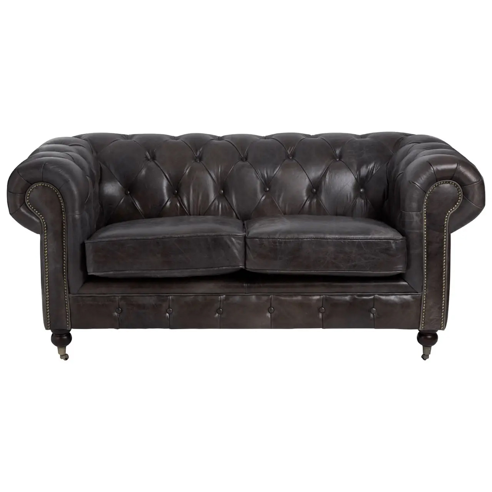 Viroqua Genuine Leather 2 Seater Sofa In Dark Grey