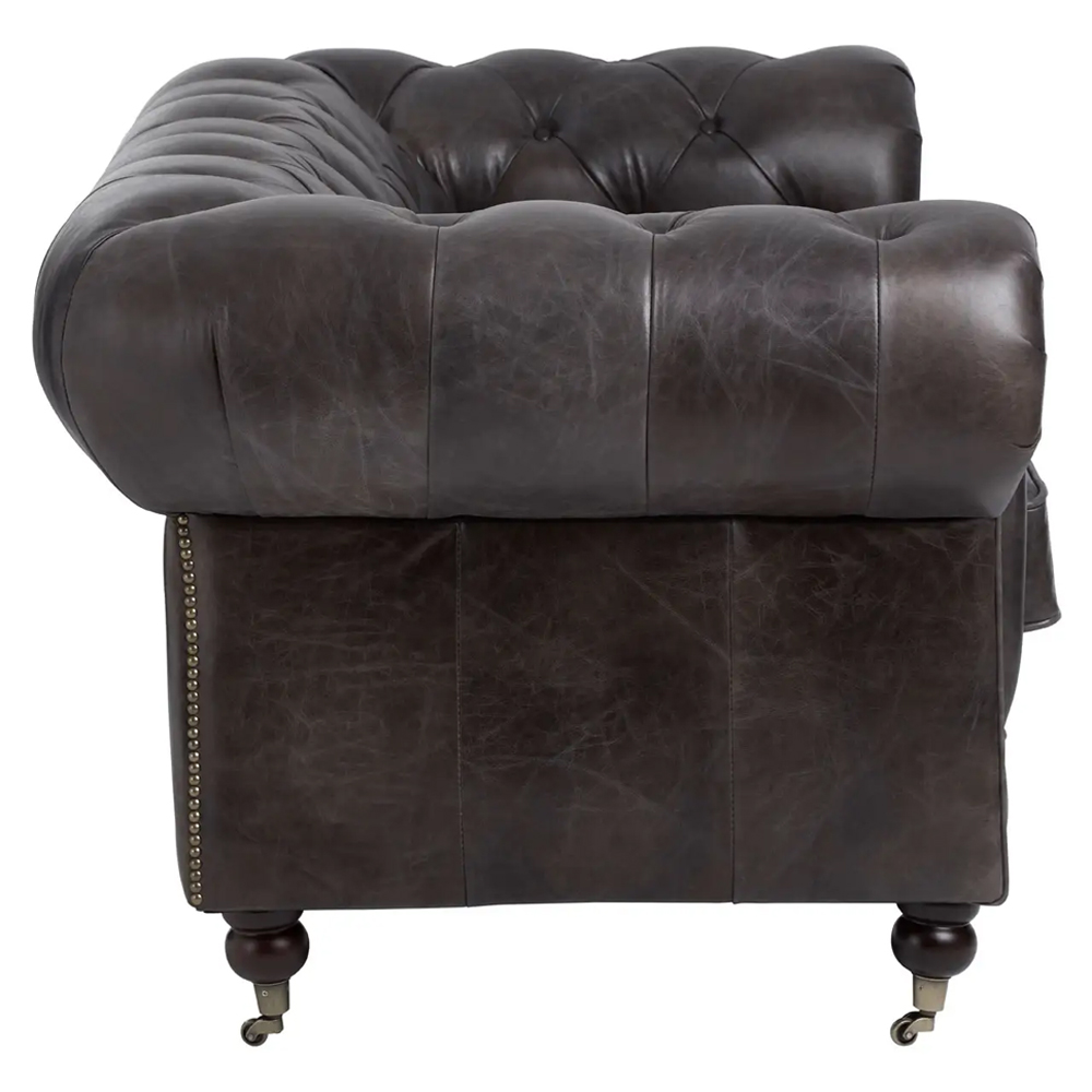 Viroqua Genuine Leather 2 Seater Sofa In Dark Grey