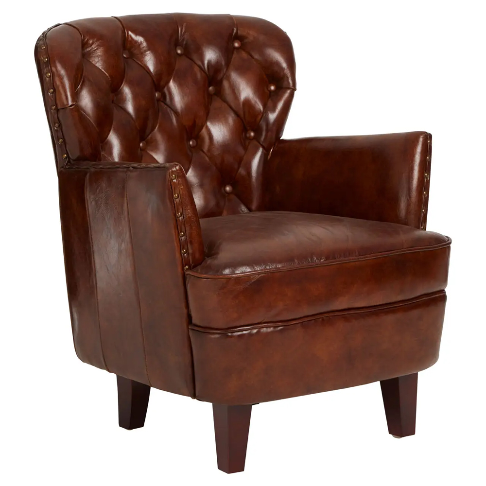 Viroqua Genuine Leather Bedroom Chair In Brown